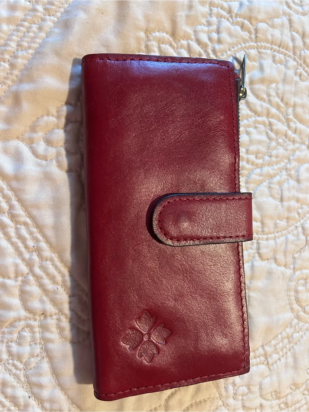 Patricia Nash Burgundy Leather Snap and Zip Wallet